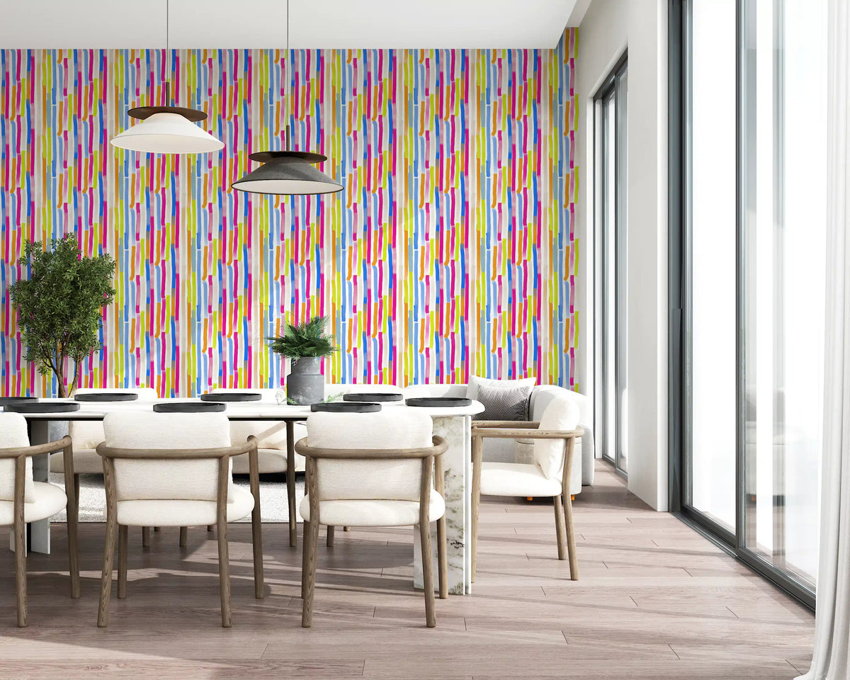 Vibrant Multicolored Vertical Brushstrokes Wallpaper⁠