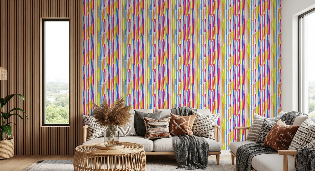 Vibrant Multicolored Vertical Brushstrokes Wallpaper⁠