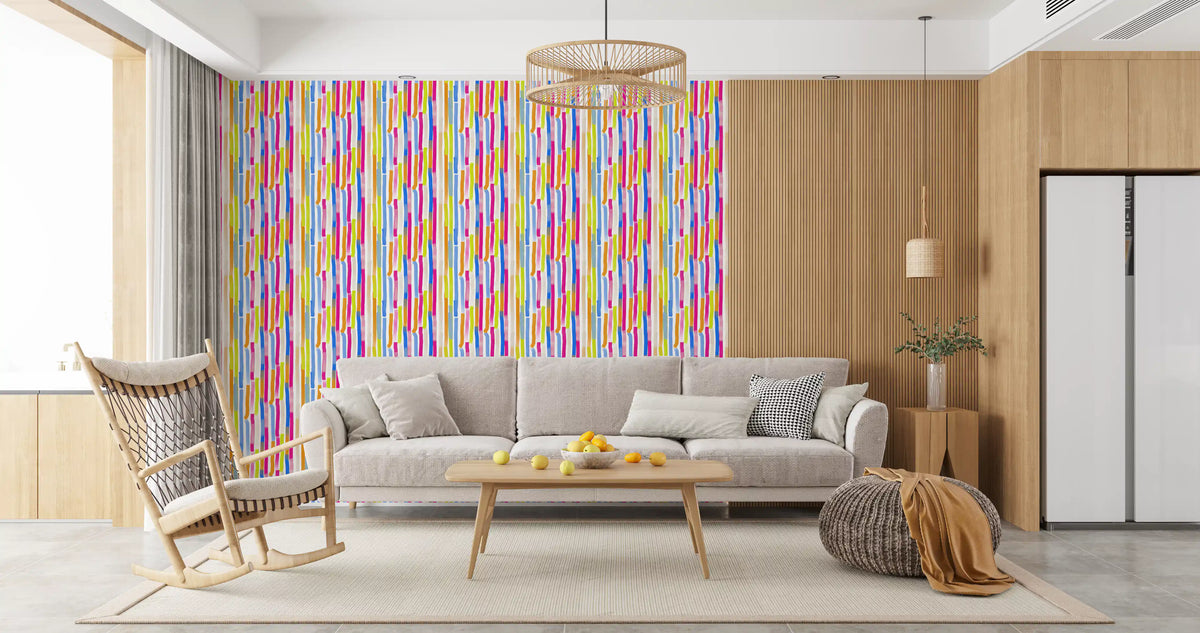 Vibrant Multicolored Vertical Brushstrokes Wallpaper⁠