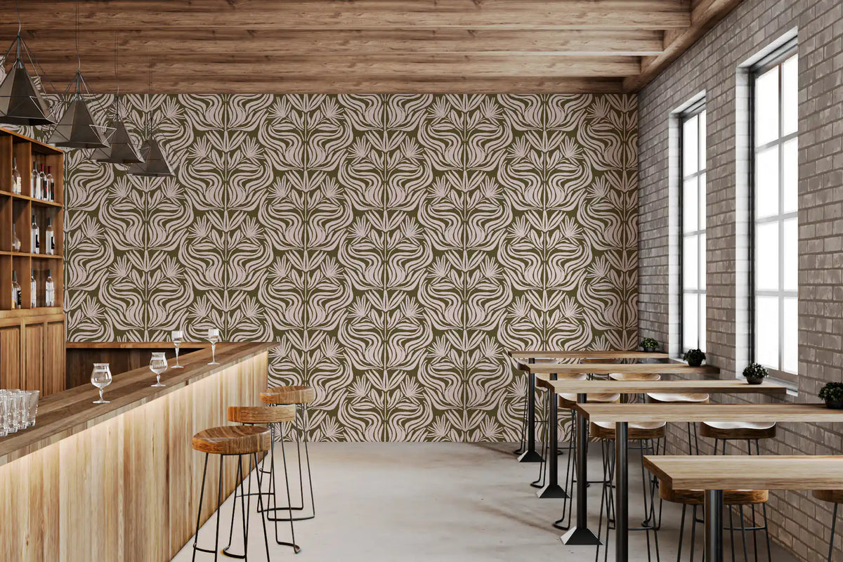 Olive and Blush Organic Abstract Botanical Pattern Wallpaper⁠