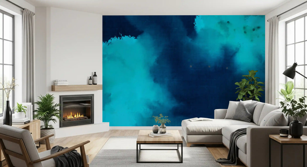 Deep Azure Watercolor Wash Wall Mural