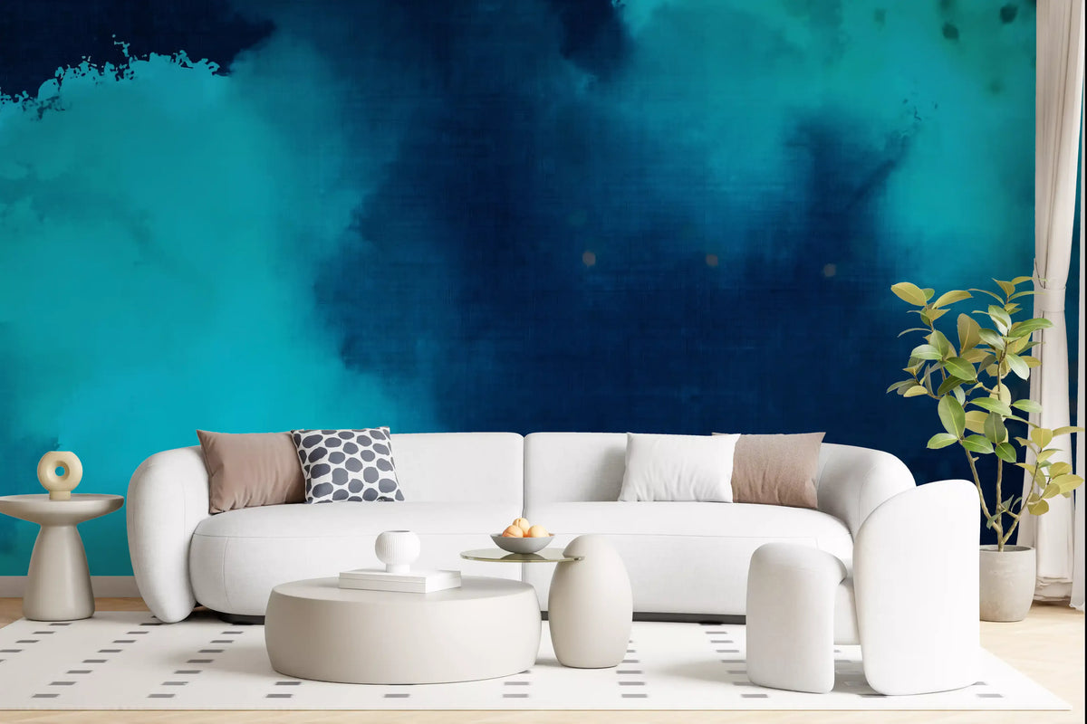 Deep Azure Watercolor Wash Wall Mural