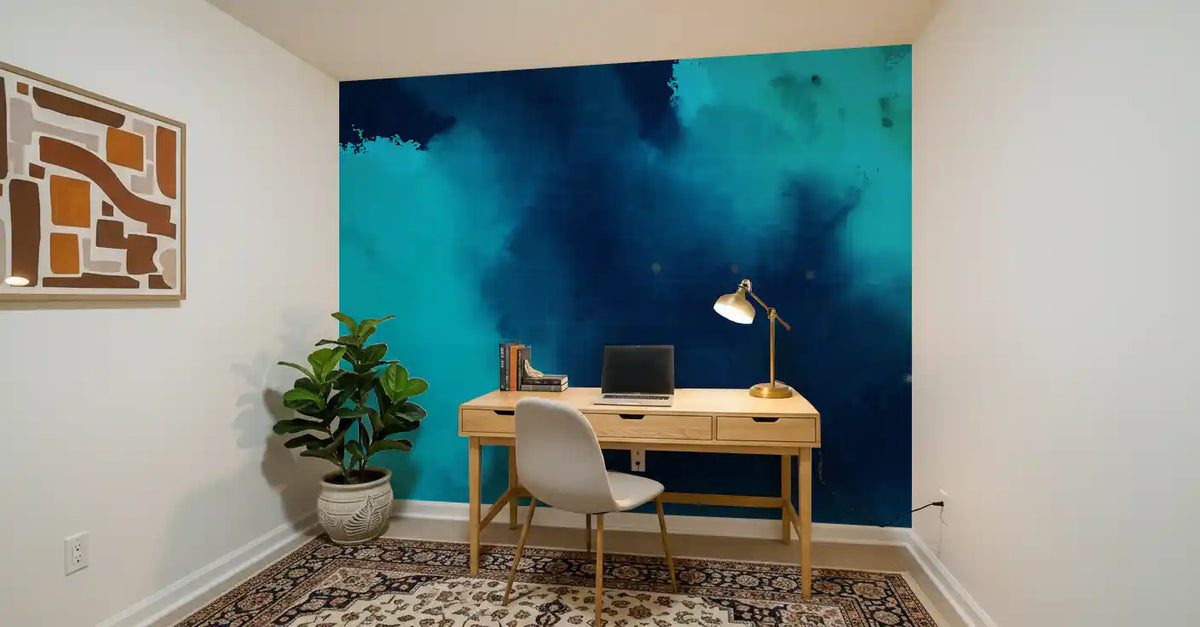 Deep Azure Watercolor Wash Wall Mural