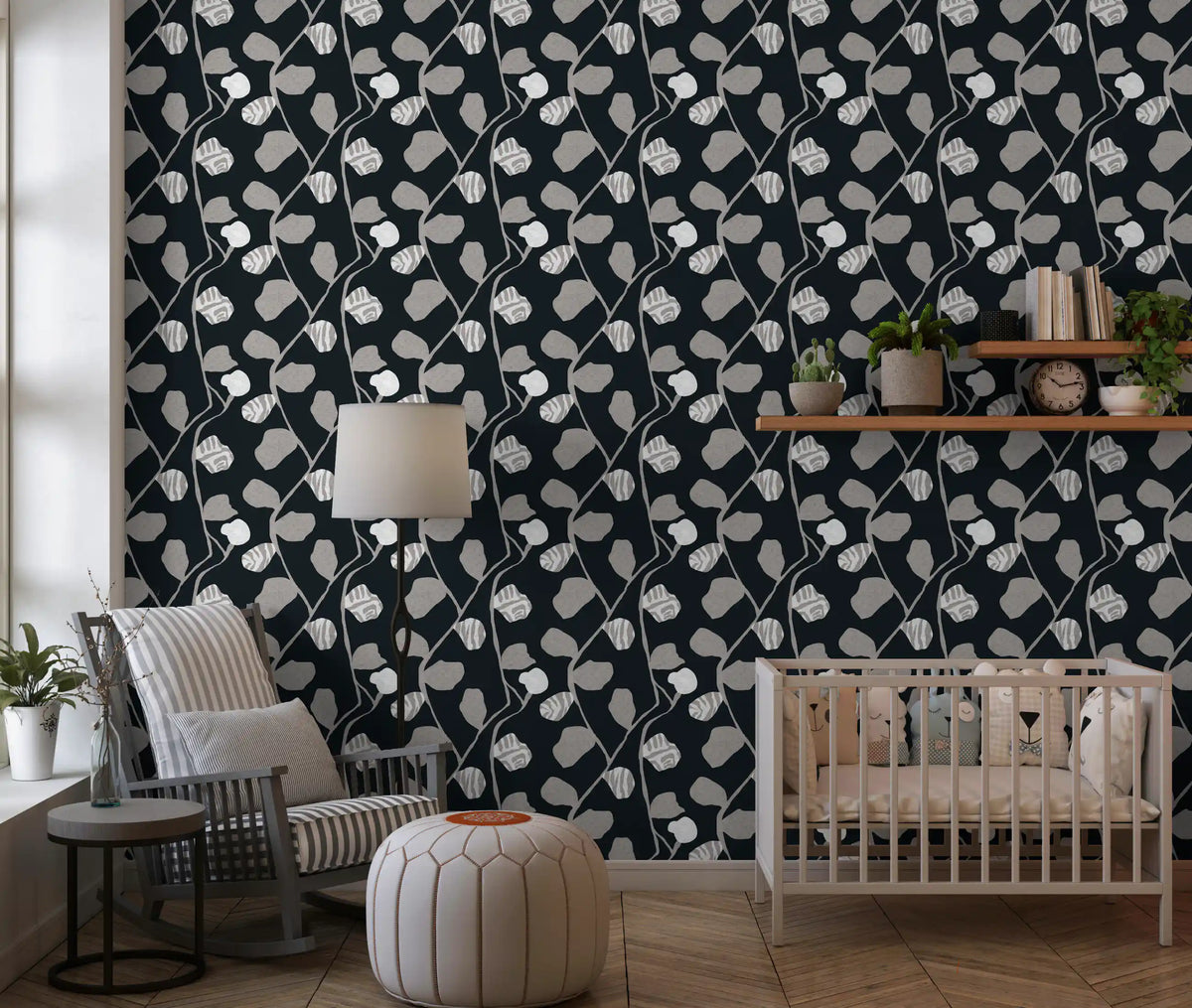 Minimalist Graphite Botanical Weave Wallpaper⁠