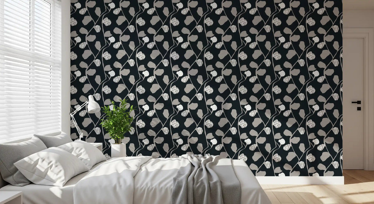 Minimalist Graphite Botanical Weave Wallpaper⁠