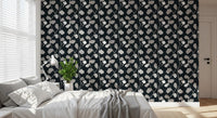 Minimalist Graphite Botanical Weave Wallpaper⁠