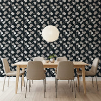 Minimalist Graphite Botanical Weave Wallpaper⁠