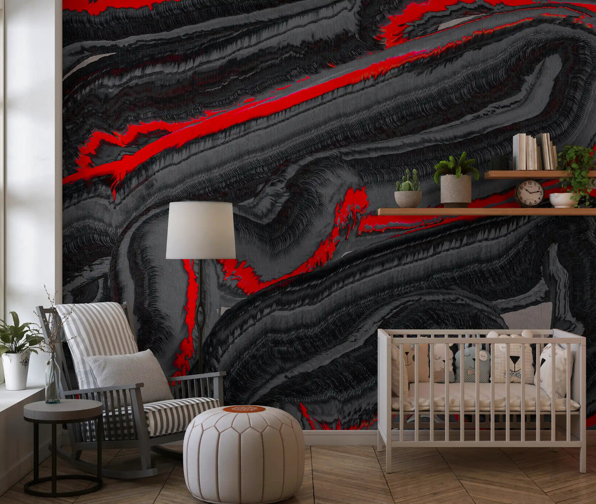 Crimson Graphite Flow Wall Mural