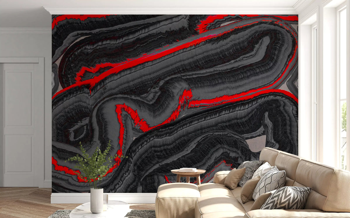 Crimson Graphite Flow Wall Mural