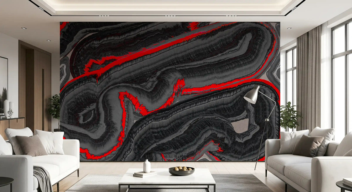 Crimson Graphite Flow Wall Mural