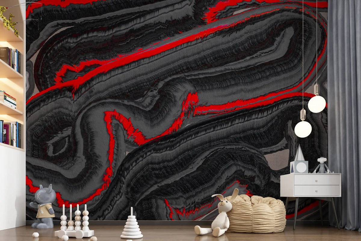Crimson Graphite Flow Wall Mural