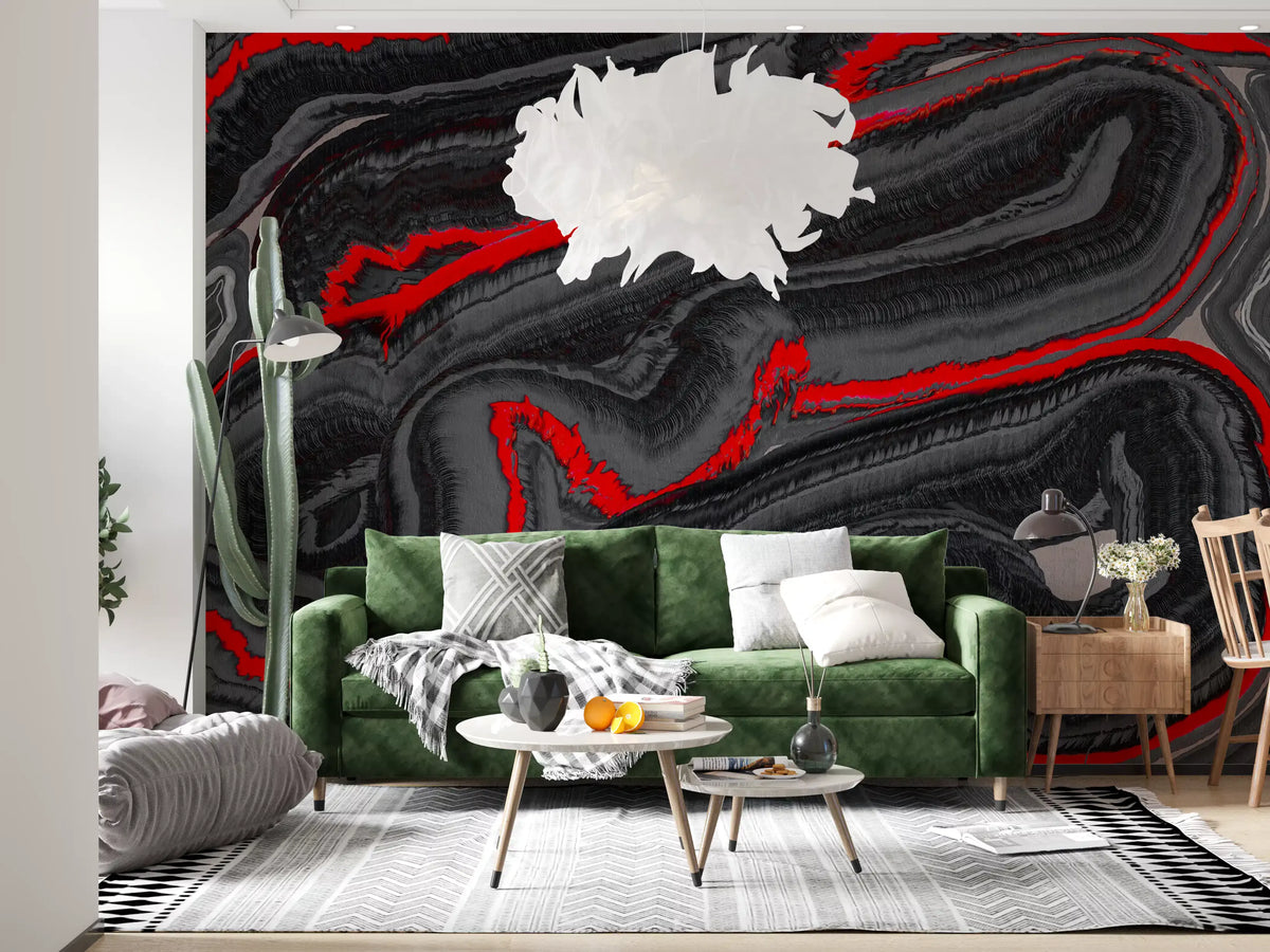 Crimson Graphite Flow Wall Mural