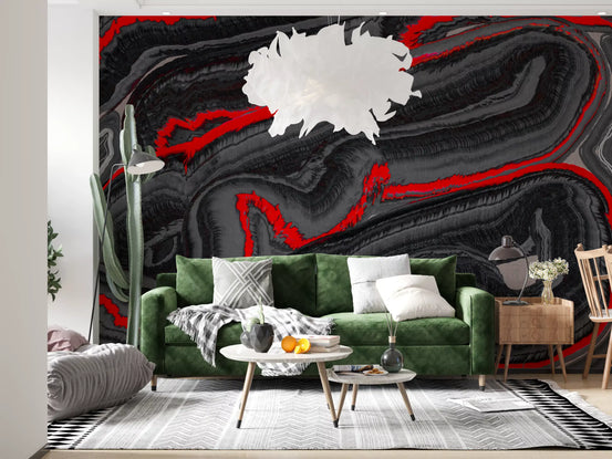 Crimson Graphite Flow Wall Mural