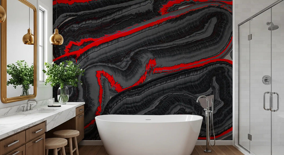 Crimson Graphite Flow Wall Mural