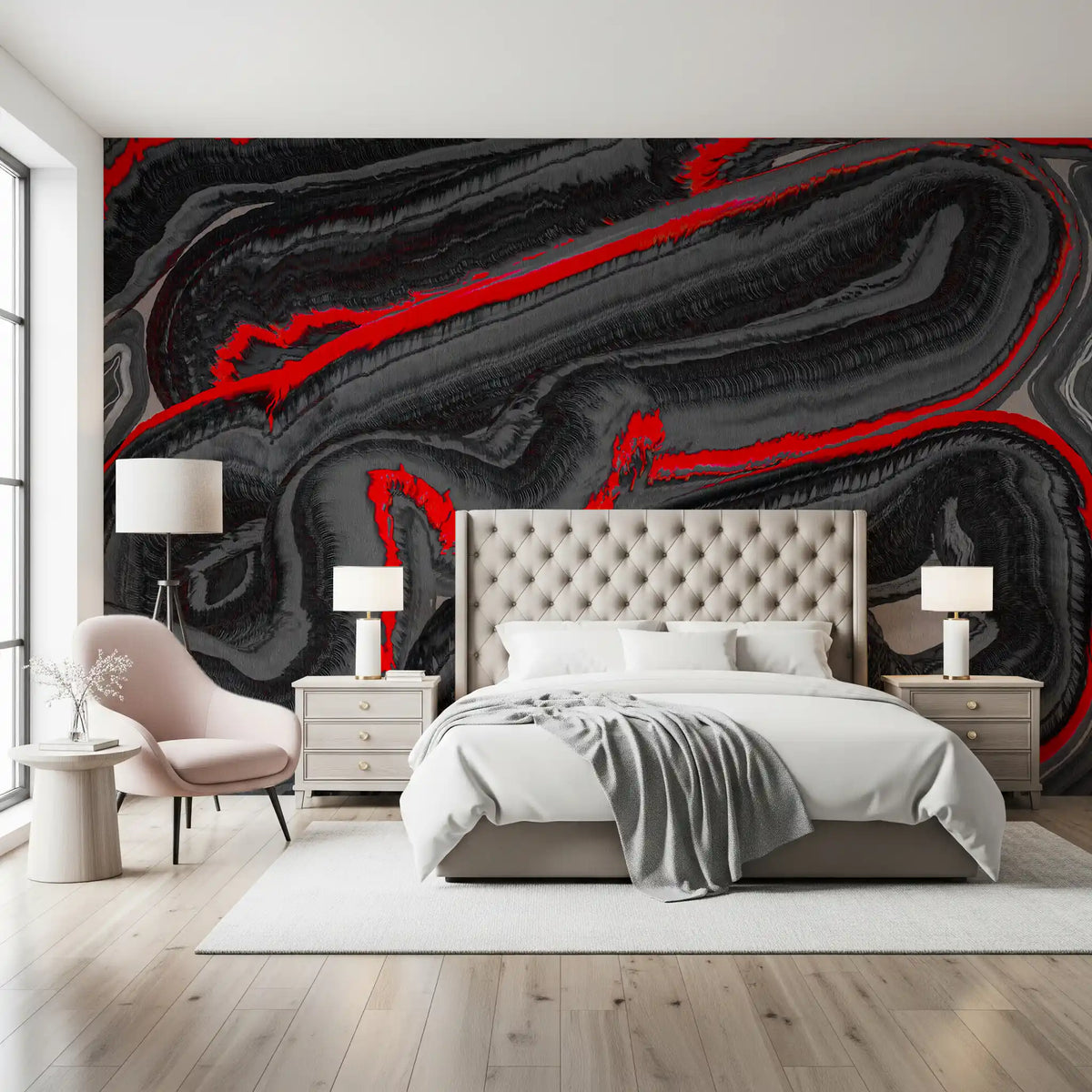 Crimson Graphite Flow Wall Mural
