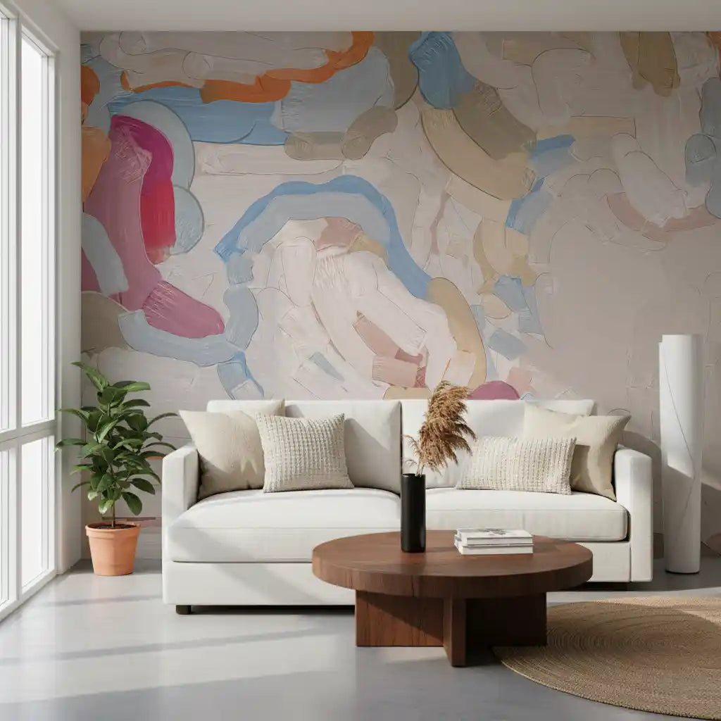Abstract Painted Strokes in Soft Tones Wall Mural