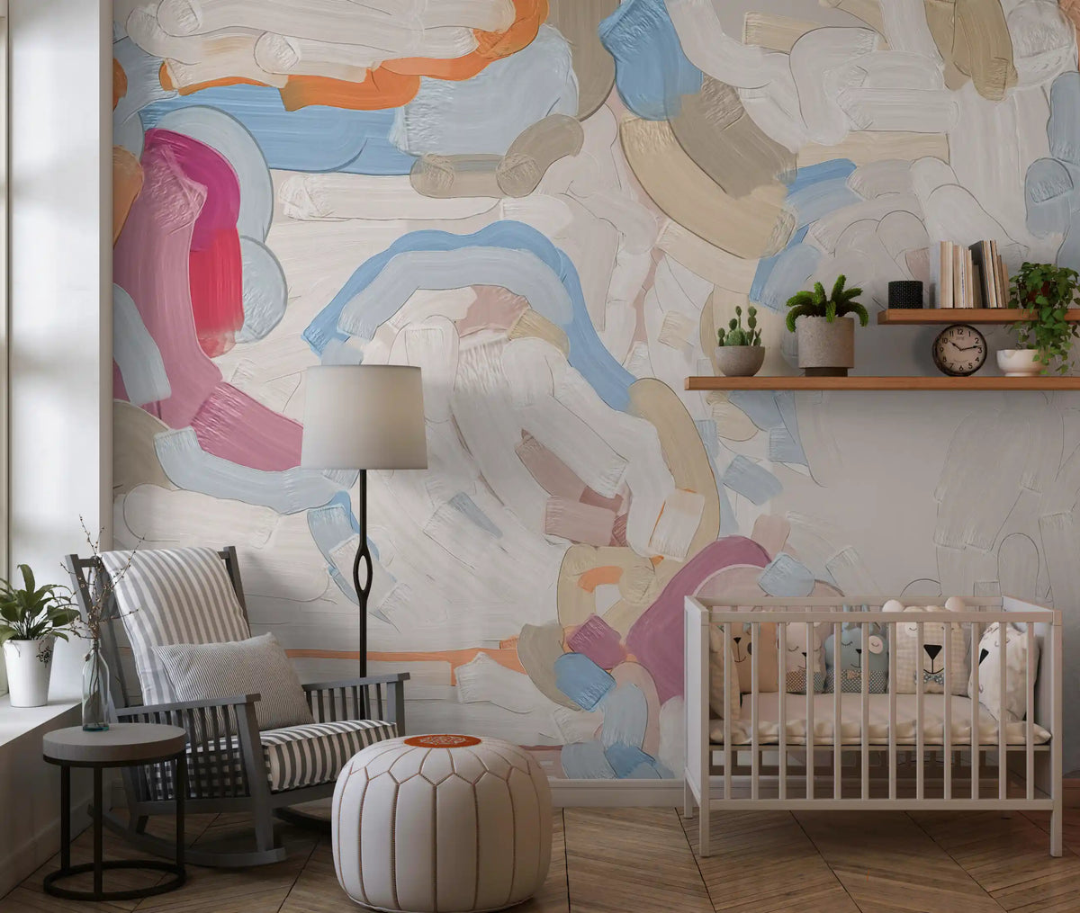 Abstract Painted Strokes in Soft Tones Wall Mural