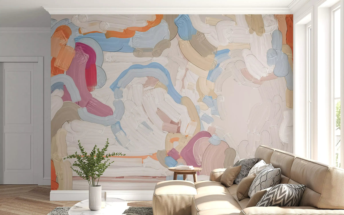 Abstract Painted Strokes in Soft Tones Wall Mural