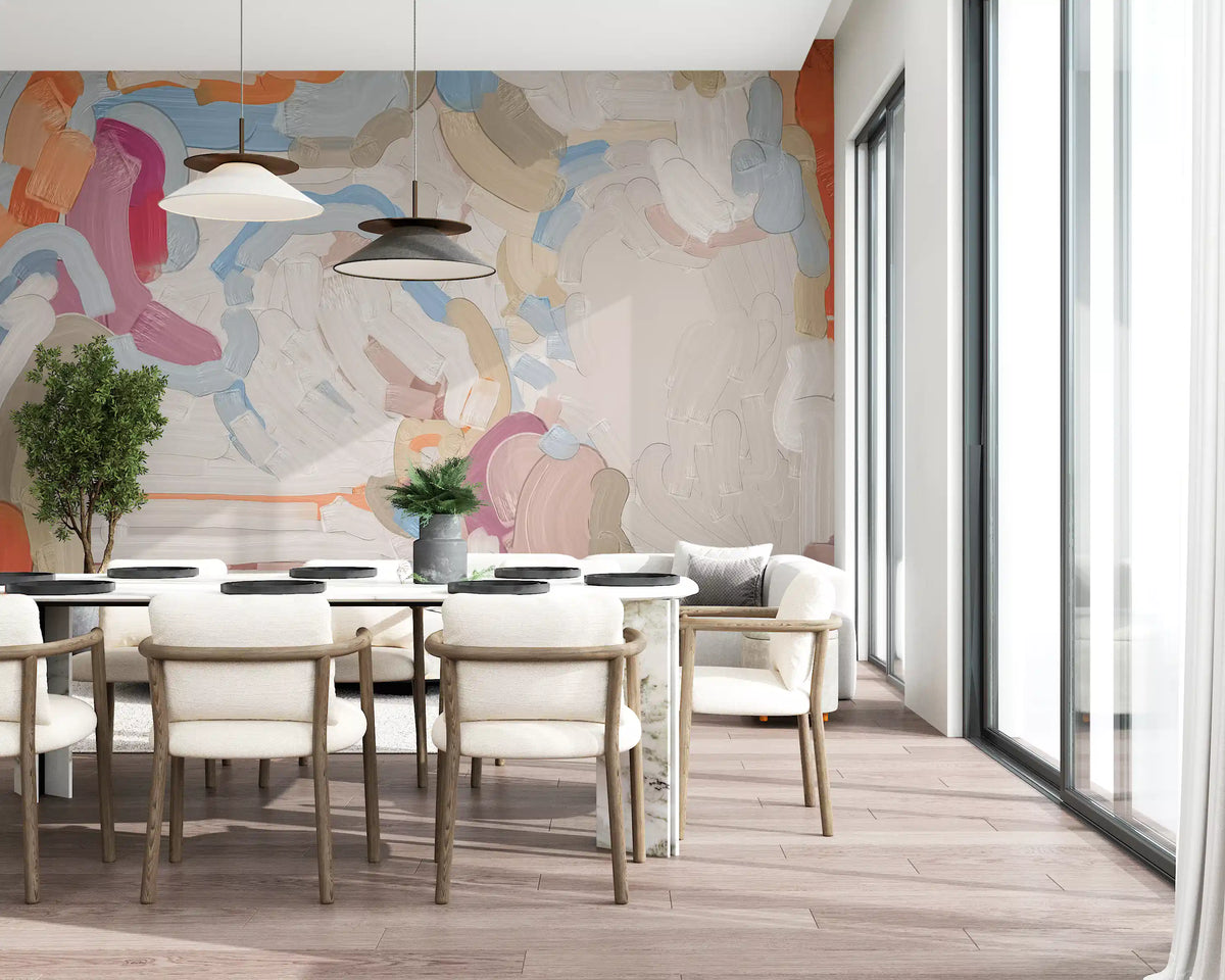 Abstract Painted Strokes in Soft Tones Wall Mural