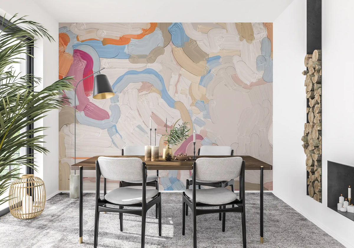 Abstract Painted Strokes in Soft Tones Wall Mural
