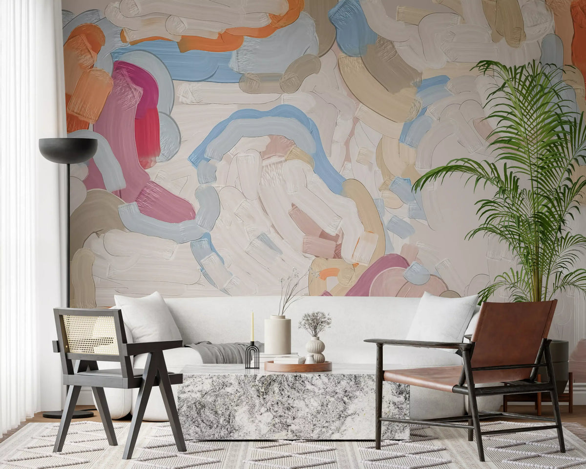Abstract Painted Strokes in Soft Tones Wall Mural