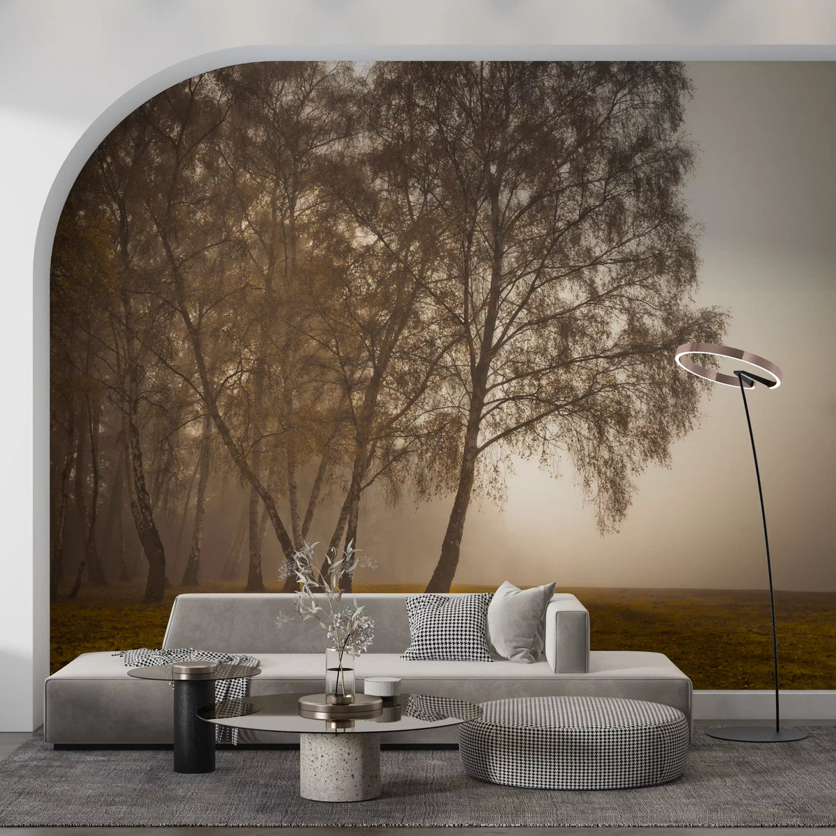Golden Morning Mist Forest Wall Mural