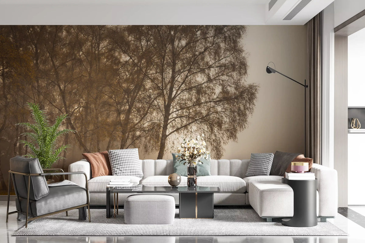 Golden Morning Mist Forest Wall Mural