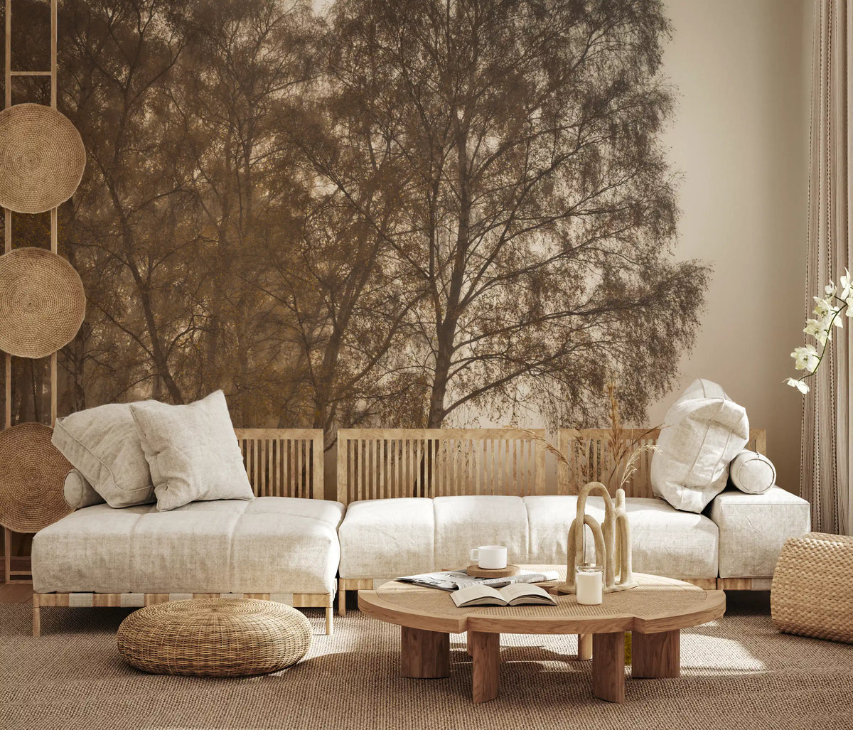 Golden Morning Mist Forest Wall Mural