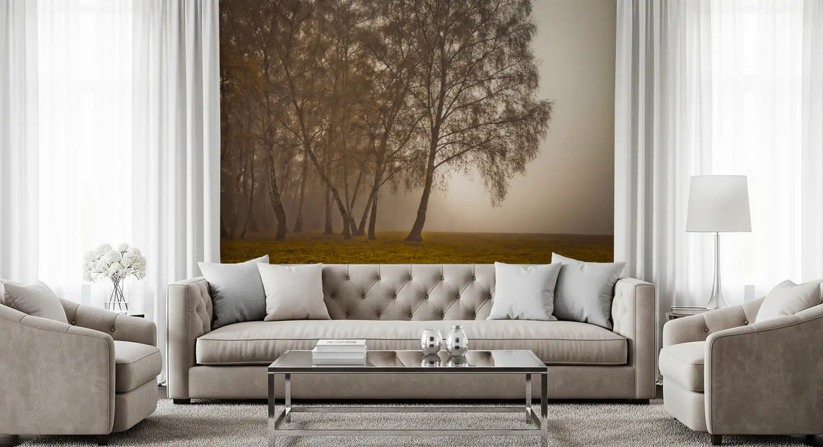 Golden Morning Mist Forest Wall Mural