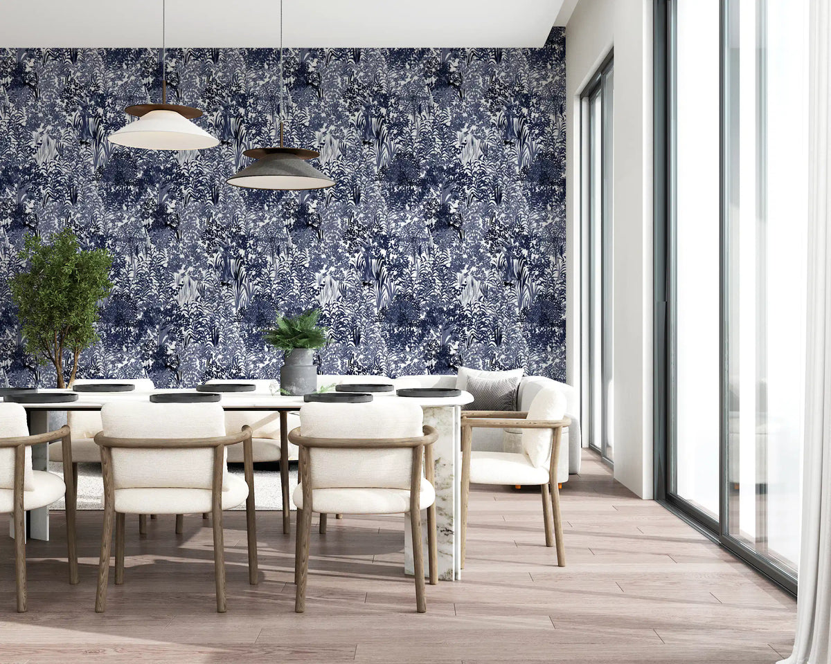 Indigo Jungle Foliage Layering Wallpaper⁠
