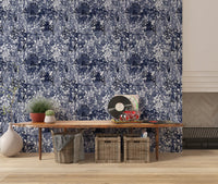 Indigo Jungle Foliage Layering Wallpaper⁠