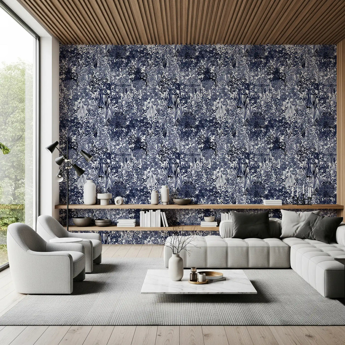 Indigo Jungle Foliage Layering Wallpaper⁠
