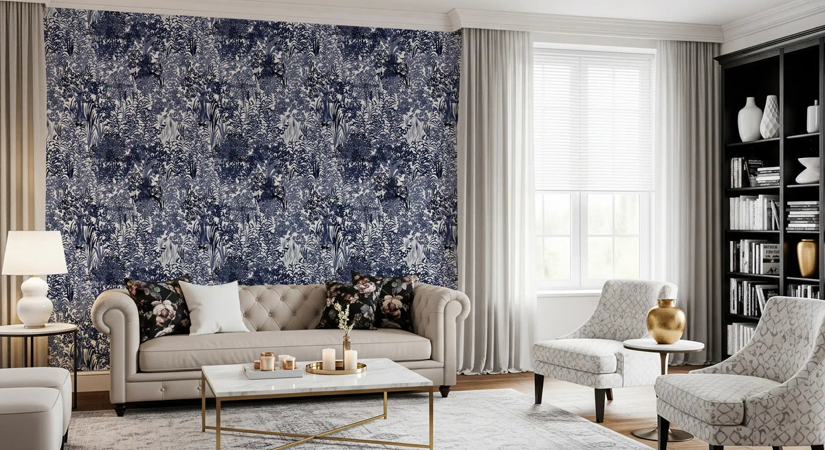 Indigo Jungle Foliage Layering Wallpaper⁠