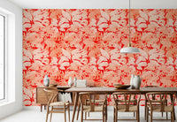 Fiery Coral Tropical Foliage Wallpaper⁠