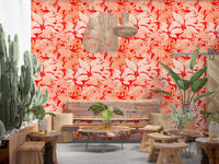 Fiery Coral Tropical Foliage Wallpaper⁠
