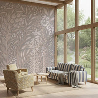 Abstract Cream and Grey Foliage Wall Mural