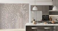 Abstract Cream and Grey Foliage Wall Mural