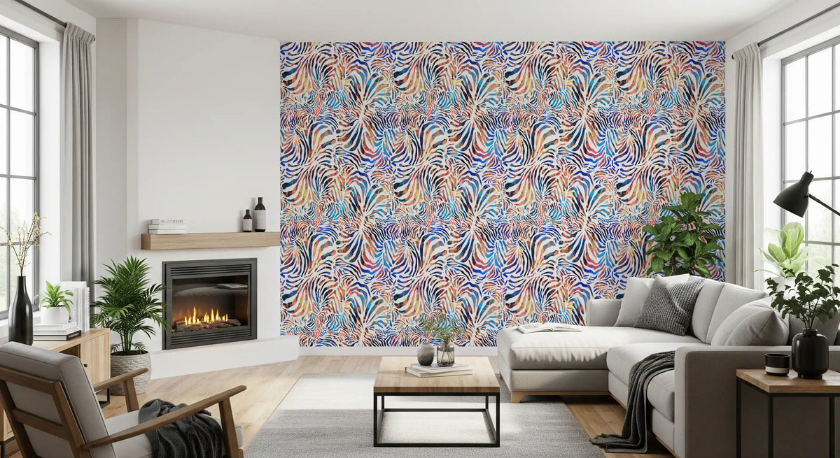 Vibrant Painted Zebra Stripe Wallpaper⁠