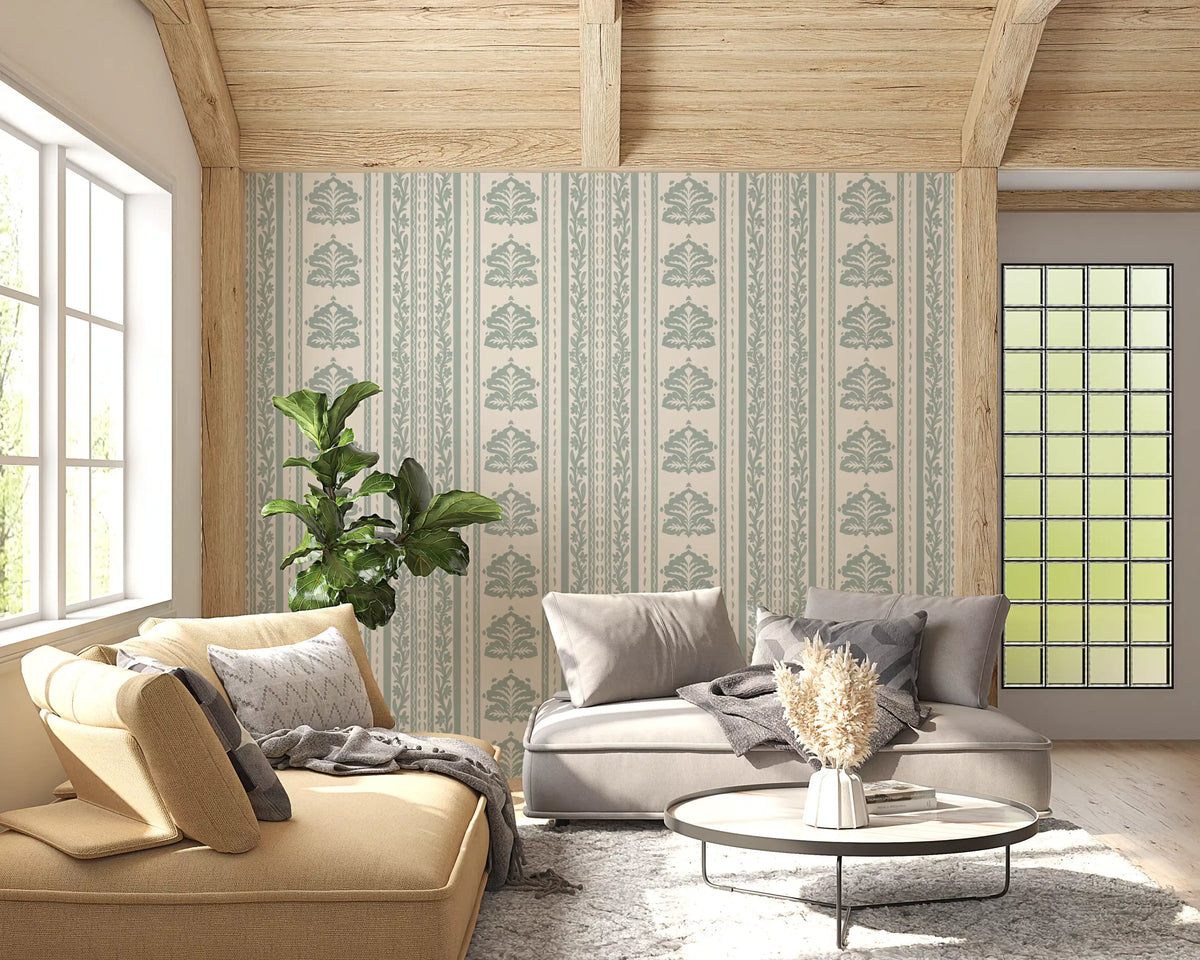 Sage Green Damask Stripe Pattern Wallpaper⁠