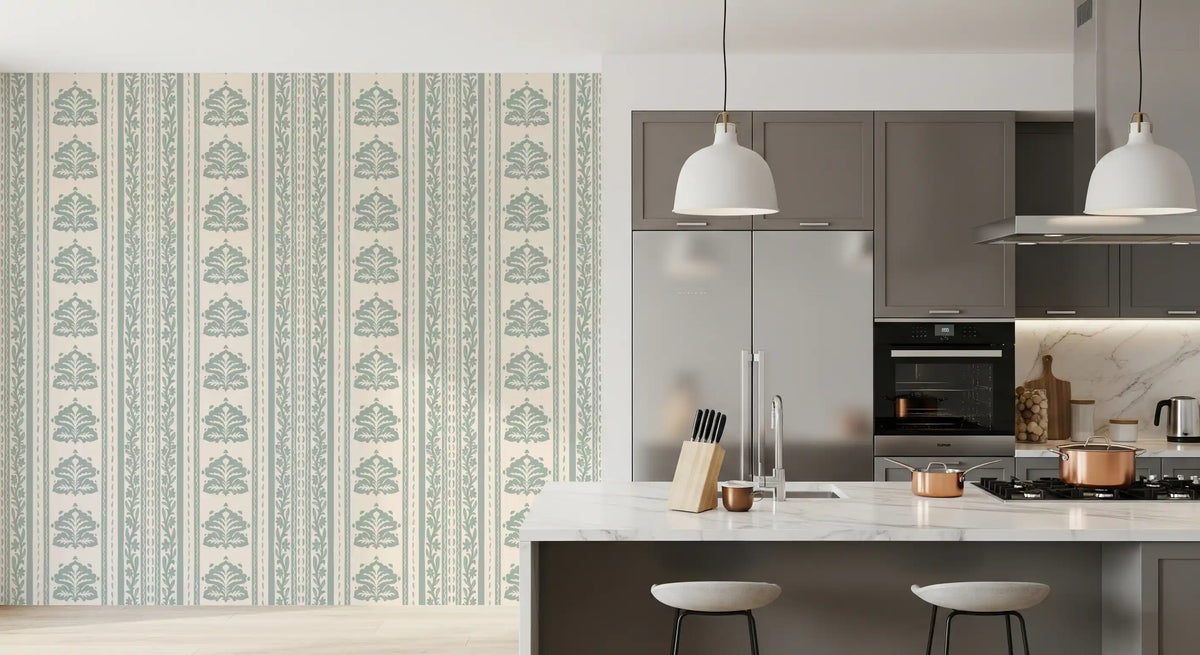 Sage Green Damask Stripe Pattern Wallpaper⁠
