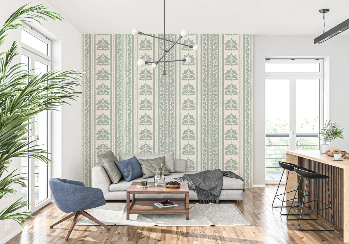 Sage Green Damask Stripe Pattern Wallpaper⁠