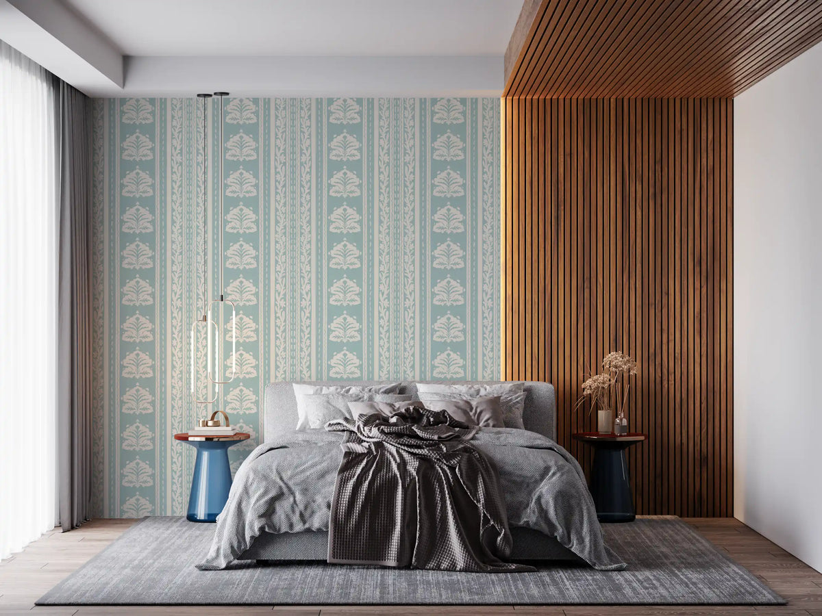 Minimalist Botanical Stripe in Blue Wallpaper⁠