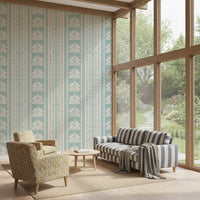 Minimalist Botanical Stripe in Blue Wallpaper⁠