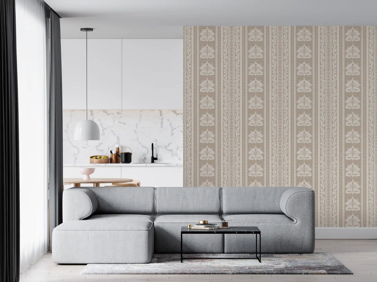 Beige Damask Stripe Heritage Wallpaper⁠