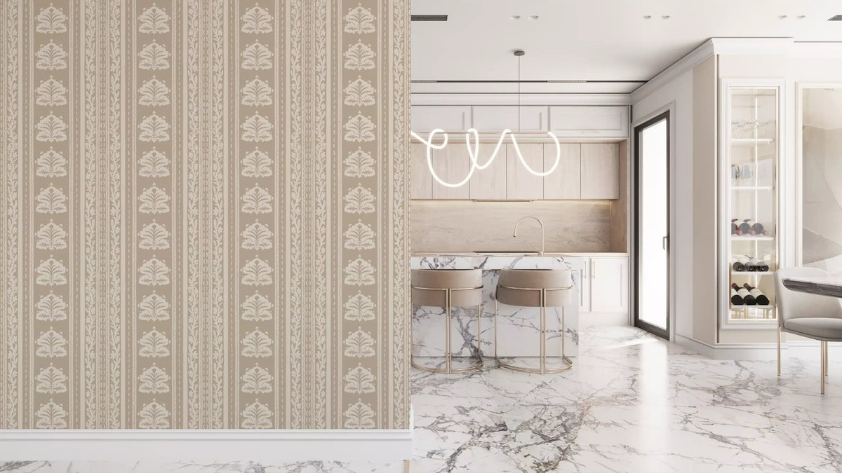 Beige Damask Stripe Heritage Wallpaper⁠