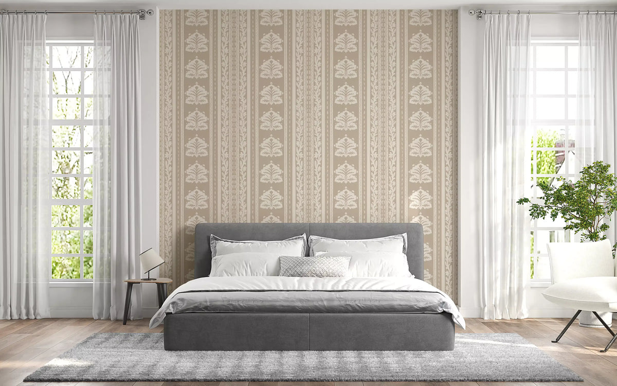 Beige Damask Stripe Heritage Wallpaper⁠