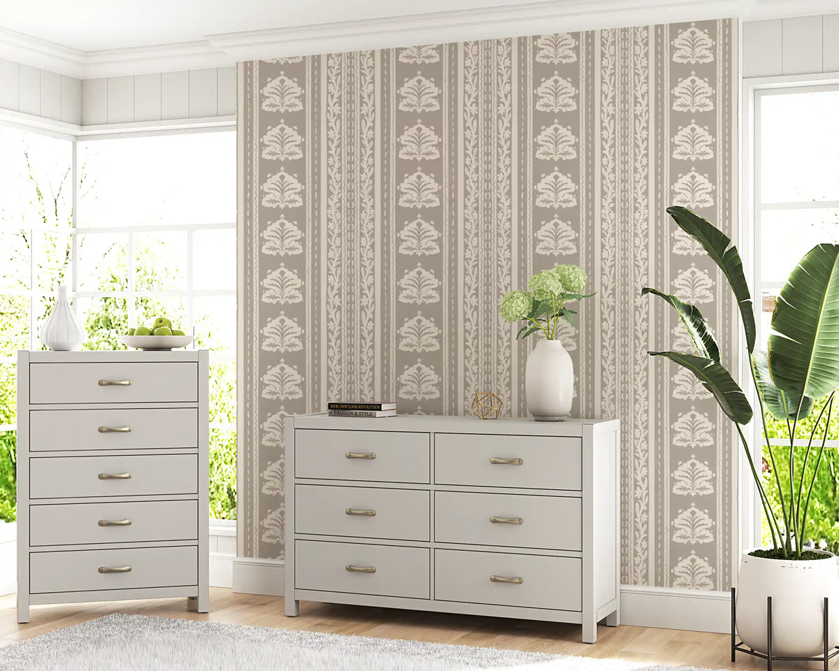 Neutral Heritage Damask Stripe Wallpaper⁠