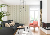 Cream and Sage Botanical Stripe Wallpaper⁠