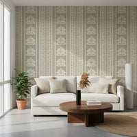 Cream and Sage Botanical Stripe Wallpaper⁠