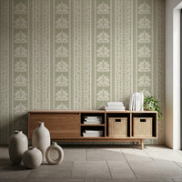 Cream and Sage Botanical Stripe Wallpaper⁠